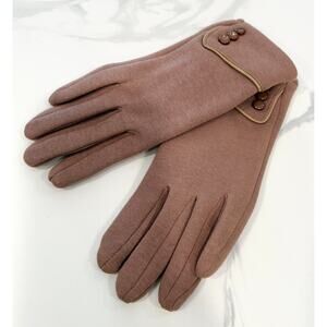 Camel Fleece Lined Touchscreen Gloves One Size | Warm Winter Accessory Buttons